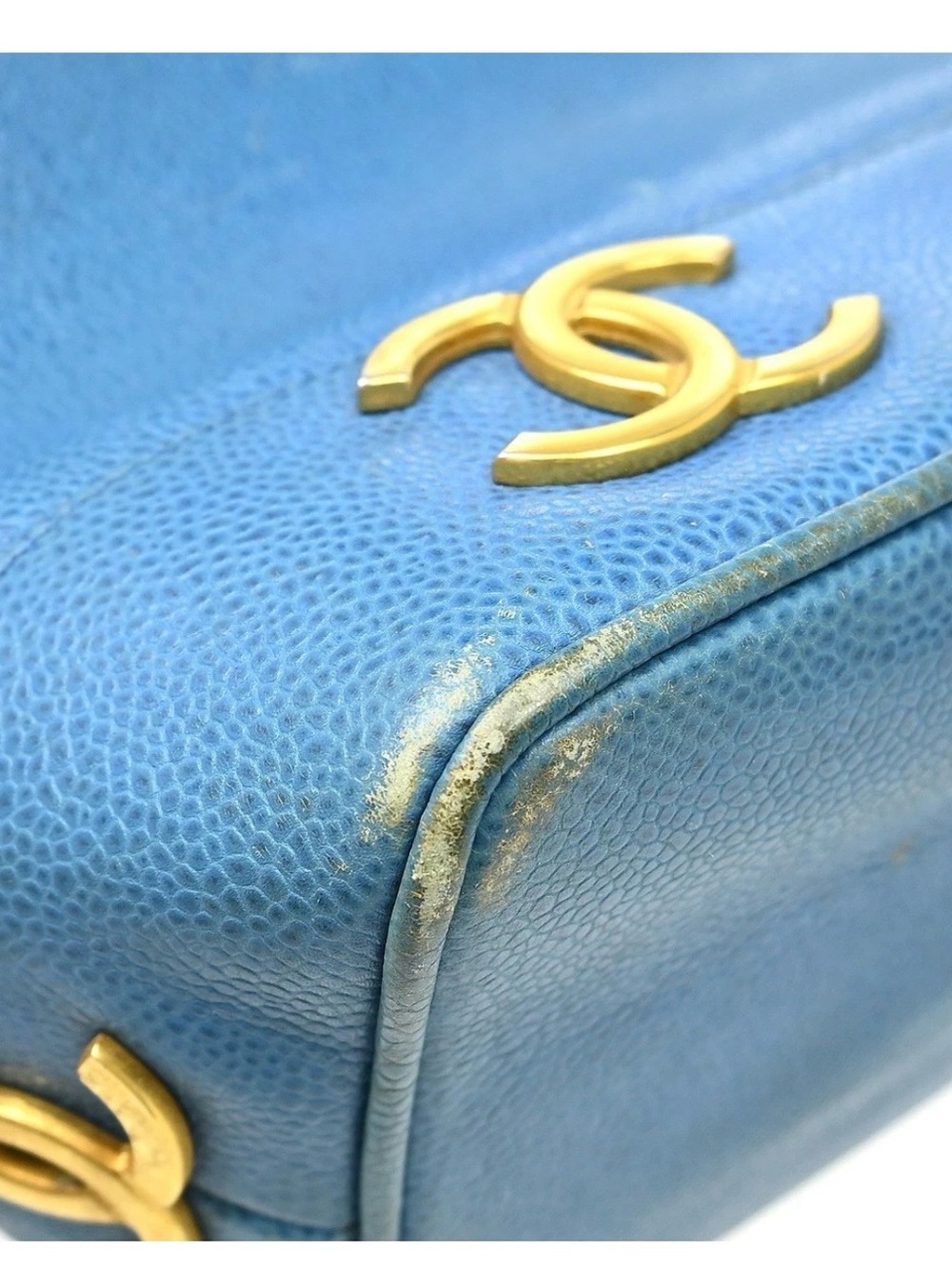 Authentic CHANEL vintage blue calf skin sling bucket bag 24k gold - Picture 10 of 14